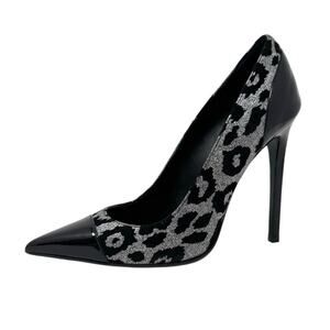 Balmain Daphne Black Leopard Pumps in Black Patent Leather Sz 36.5